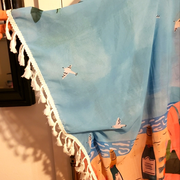 Beach Cover Tassles Beach Girl Print Arm Holes Woman Boho Gypsy Party NWOT - Picture 7 of 9